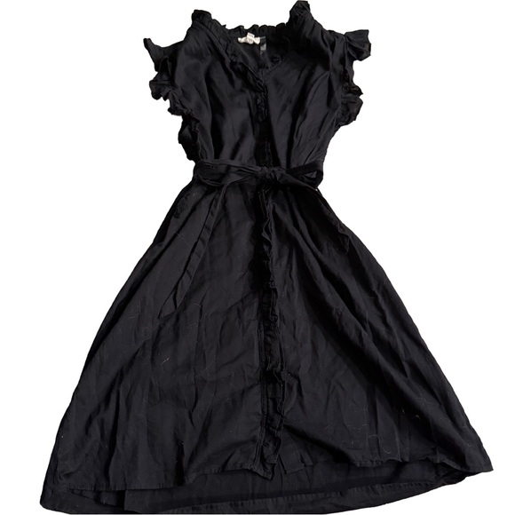 Elan Black Ruffle Dress Size Medium Cotton Tie Waist - Picture 2 of 6
